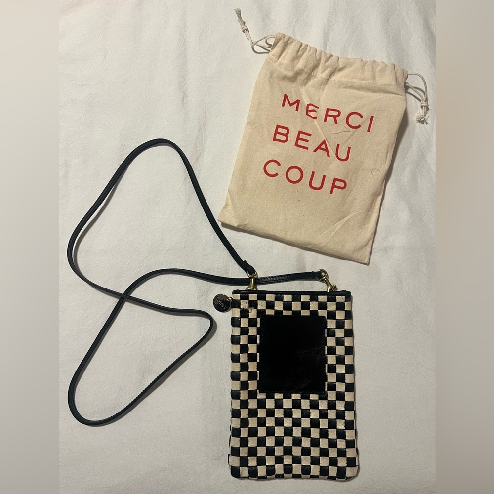 CLARE V POCHE Black & Cream Woven Checker